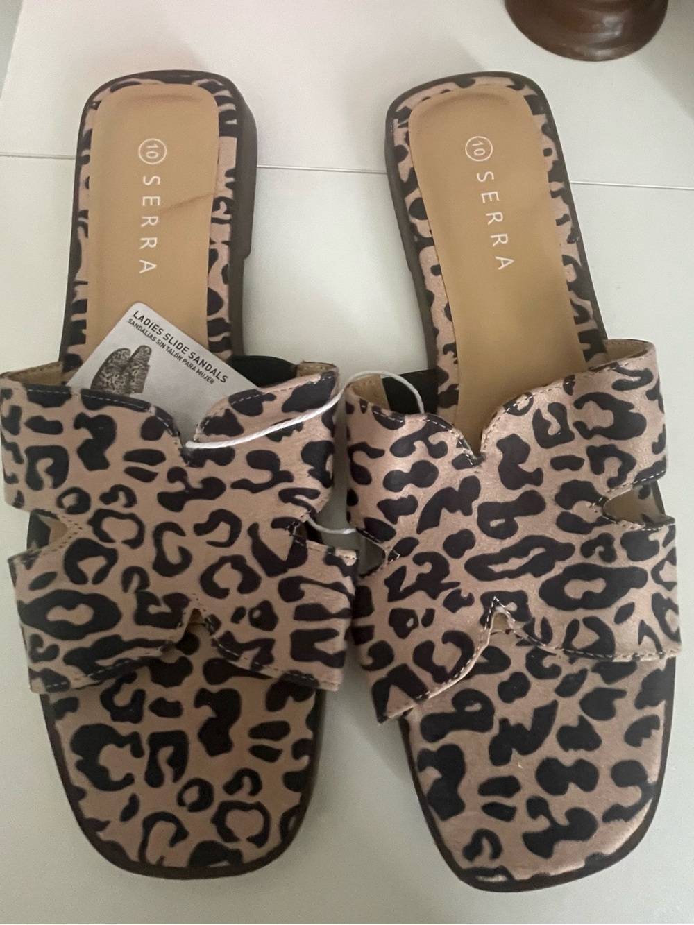 Serra Leopard Print Slide Sandals - Tan & Black